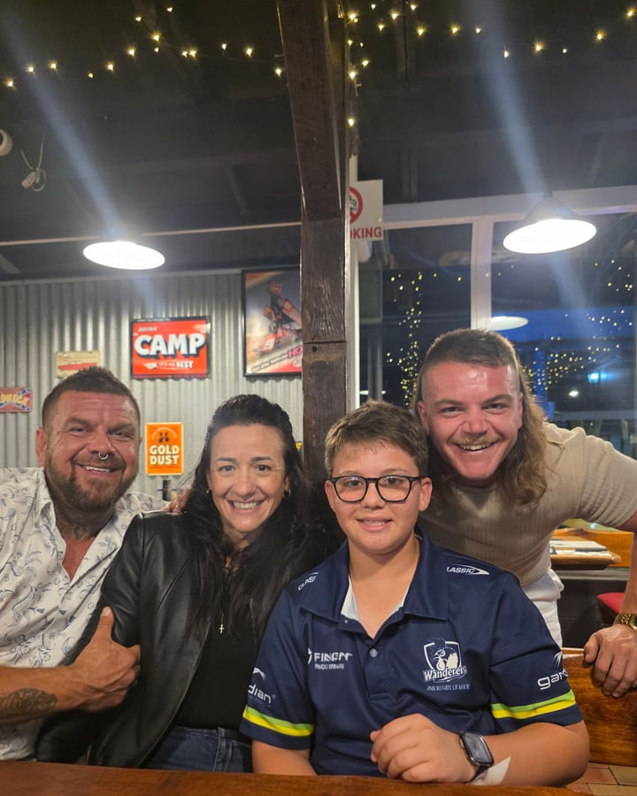 Jason, Bec and their sons Jai and Charlie out together
